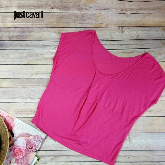 New Just Cavalli Women US XS Loose Top  Relaxed Fit Pink Summer T-Shirt Cover-up - Picture 6 of 6